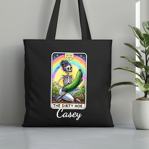 Gepersonaliseerde Tarot Card Tote Bag, Funny Skeleton Garden Lover Tote, The Dirty Hoe Tarot, Herbruikbare Boodschappentas, Bruidsmeisje Geschenken, Bruid Cadeau