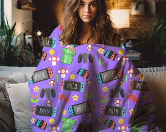 Girls Gaming Blanket, Custom Name Gamer Throw Birthday Gift for Boys, Girls Cozy Game Room Decor, Unique Designs, Soft Boys Blanket