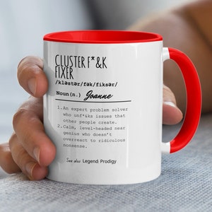 Taza de oficina divertida personalizada, taza para solucionar problemas, regalo para solucionadores de problemas, amantes del café, regalo divertido para compañeros de trabajo, regalo divertido para la oficina imagen 6