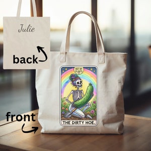 Personalisierte Tarot-Karte Einkaufstasche, lustige Skelett-Garten-Liebhaber-Tasche, Die schmutzige Hacke Tarot, wiederverwendbare Einkaufstasche, Brautjungfer Geschenke, Brautgeschenk