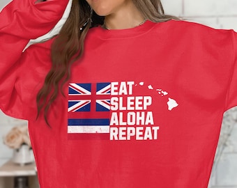 Eat Sleep Aloha Repeat Shirt, Hawaii Flag Graphic Tee, Funny Hawaii Gift, Aloha State Pride T-Shirt, Unisex Hawaiian Shirt