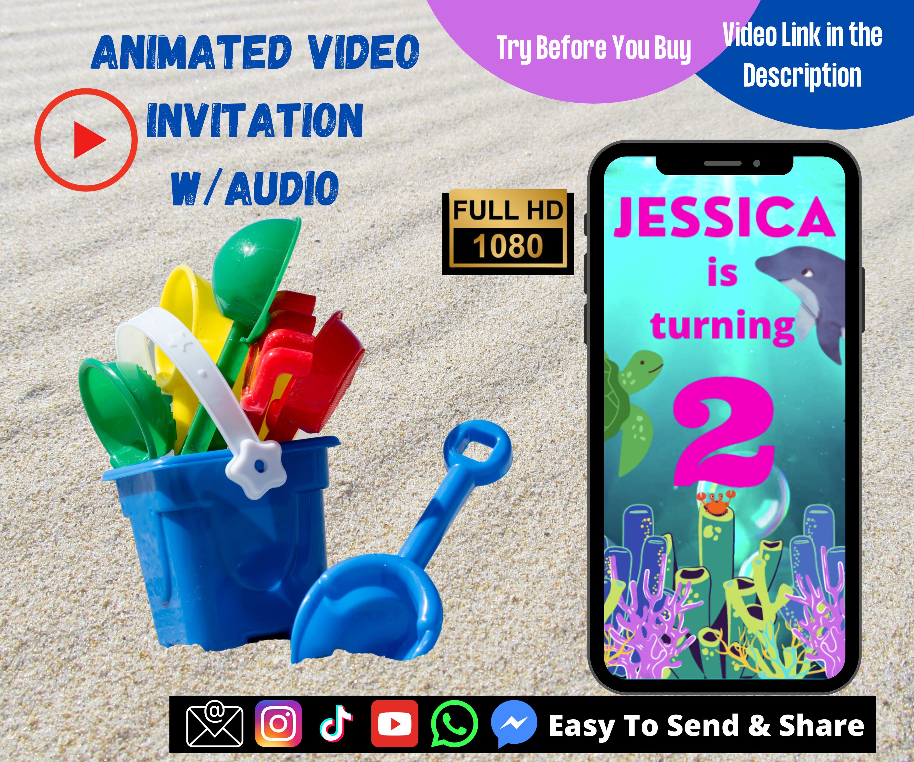 Ocean Beach Theme Birthday Invitation Instant Download Party Etsy