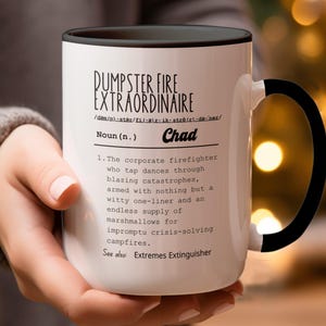 Dumpster Fire Extraordinaire Mug with Funny Definition, Workplace Bestie Gift, Personalized Manager Mug, Funny Boss Gift Idea, Coworker Gift