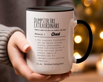 Dumpster Fire Extraordinaire Mug with Funny Definition, Workplace Bestie Gift, Personalized Manager Mug, Funny Boss Gift Idea, Coworker Gift