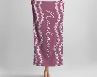Hawaiian Puakenikeni Personalized Wine Beach Towel, Custom Floral Hawaiian Print, Soft Beach Towel, Gift for Kids, Teens, Adults, Wedding