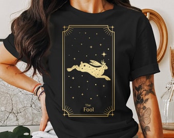 The Fool Tarot Card T-Shirt, Gold Print Unisex Tee, Zodiac Astrology Graphic Shirt, Spiritual Gift