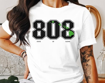 Hawaii State of Aloha 808 T-Shirt, Black and Green Hawaii Pride Tee, Represent 808 Area Code, Hawaiian Islands