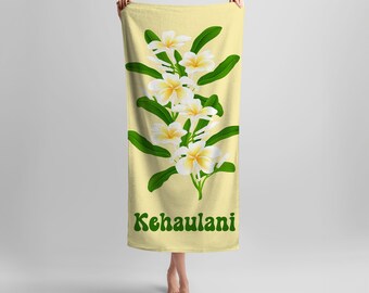 Hawaiian Plumeria Personalized Beach Towel, Custom Aloha Print, Soft Beach Towel, Gift for Bridal Party, Teens, Adults, Custom Beach Towel