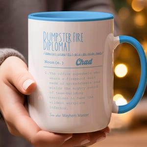 Funny Dumpster Fire Photo Mug with Funny Definition, Dumpster Fire Diplomat Mug for Boss, Personalized Manager Mug, Funny Coworker Gift