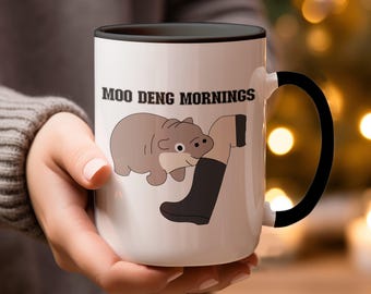 Funny Moo Deng Biting Leg Mug, Fun Bestie Gift, Cute Hippo Mug Gift for Zoo Lover, Animal Lover Mug, Baby Pygmi Hippo Meme, Moo Deng Gang