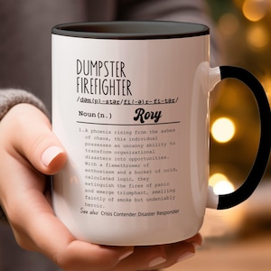 Funny Dumpster Firefighter Mug with Funny Definition, Workplace Bestie Gift, Personalized Manager Mug, Funny Boss Gift Idea, Coworker Gift