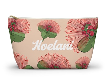 Hawaiian Liko Lehua Makeup Pouch, Hawaii Tropical Ohia Lehua Beauty Organizer Clutch Lipstick Pouch Bag, Bridesmaid Gift Toiletry, Hula Bag