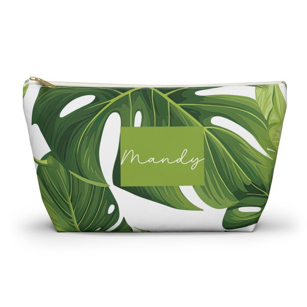 Monstera Magic Makeup Pouch, Hawaii Tropical Elegance and Nature-Inspired Beauty Organizer Clutch Lipstick Pouch Bag, Bridesmaid Toiletry