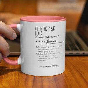 Taza de oficina divertida personalizada, taza para solucionar problemas, regalo para solucionadores de problemas, amantes del café, regalo divertido para compañeros de trabajo, regalo divertido para la oficina imagen 4