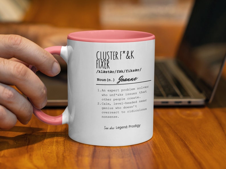 Taza de oficina divertida personalizada, taza para solucionar problemas, regalo para solucionadores de problemas, amantes del café, regalo divertido para compañeros de trabajo, regalo divertido para la oficina imagen 4