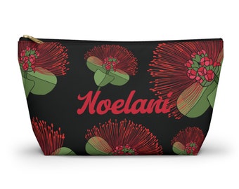 Personalized Hawaiian Liko Lehua Makeup Pouch, Ohia Lehua Beauty Organizer Clutch Lipstick Pouch Bag, Bridesmaid Gift Toiletry, Hula Bag