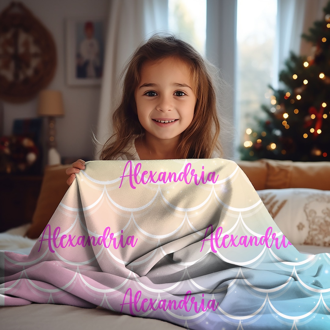 Girls Mermaid Blanket Personalized, Custom Name Minky Blanket, Gift for