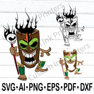 Cartoon Fire Tiki with Skull SVG, png, eps, ai, pdf Digital Download, Cut File, shirt Design, Sublimation Iron On Transfer cricut silhouette