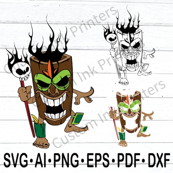 Cartoon Fire Tiki with Skull SVG, png, eps, ai, pdf Digital Download, Cut File, shirt Design, Sublimation Iron On Transfer cricut silhouette