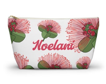 Hawaiian Liko Lehua Makeup Pouch, Hawaii Tropical Ohia Lehua Beauty Organizer Clutch Lipstick Pouch Bag, Bridesmaid Gift Toiletry, Hula Bag