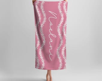 Hawaiian Puakenikeni Personalized Pink Beach Towel, Custom Floral Hawaiian Print, Soft Beach Towel, Gift for Kids, Teens, Adults, Wedding