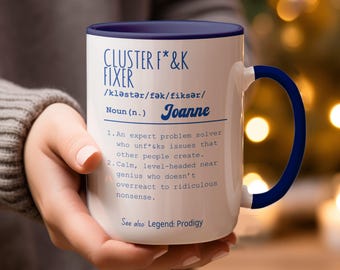 Gepersonaliseerde grappige kantoormok, Cluster F*ck Fixer-mok, cadeau voor probleemoplosser, koffieliefhebbers, humoristisch cadeau voor collega, grappig kantoorcadeau