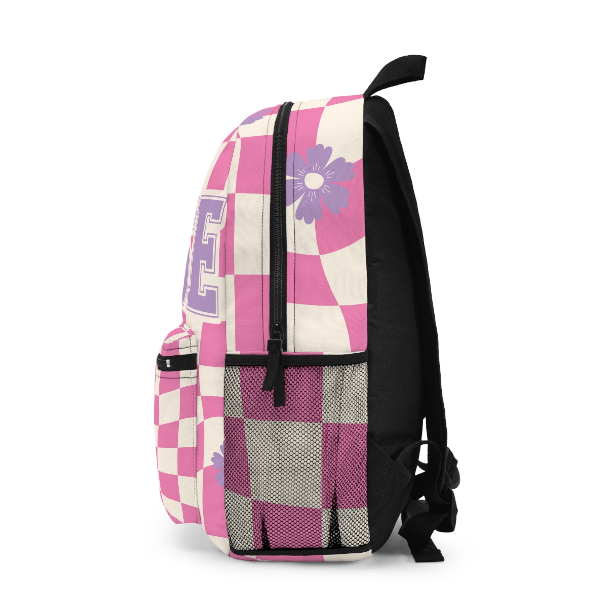 Custom Checkered Name Laptop Backpack, School Bag, Retro Floral Painted ...