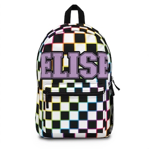 Sac à dos pour ordinateur portable personnalisé à carreaux, cartable, sac à dos à dos en damier rétro cartable, rentrée scolaire, cadeau pour fille ou garçon