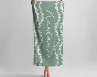 Personalized Puakenikeni Lei Beach Towel, Hawaiian Floral Print