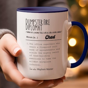 Funny Dumpster Fire Photo Mug with Funny Definition, Dumpster Fire Diplomat Mug for Boss, Personalized Manager Mug, Funny Coworker Gift