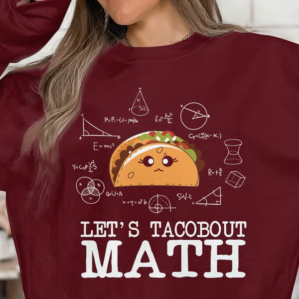 Funny Math Taco T-Shirt, Let's Taco 'Bout Math Geek Humor, Novelty Graphic Tee for Teachers and Students, Unisex