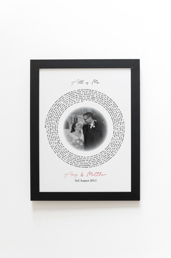 Personalised Song Lyric Print Framed First Dance Lyrics Valentines Wedding Gifts 