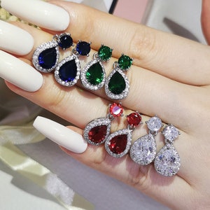 Luxury Silver Women Jewelry Pendant Drop Dangling Earrings 925 White Zircon Stone Gift Wedding image 5