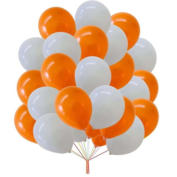 Orange and White Balloons 12 Inch Latex for Birthday Party, Events by Taver