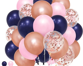 Navy Blue and Pink Rose Gold Party Balloons 12 Inch Latex by Taver