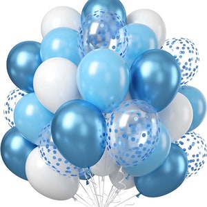 Blue, Confetti & White Balloons 12 inch 10/25/50/100 Latex Birthday Party Decoration Celebration Events by TAVER
