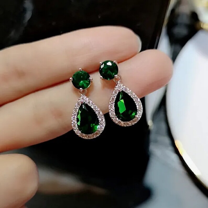 Luxury Silver Women Jewelry Pendant Drop Dangling Earrings 925 White Zircon Stone Gift Wedding Green