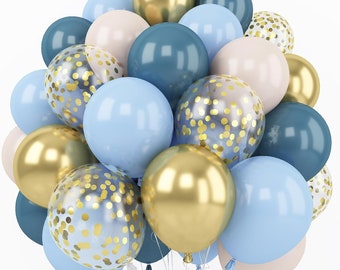 Dusty Blue Ballons Set, 12 Zoll Metallic Chrom Gold Macaron Blau Ozeanblau Weiß Sand Konfetti von Taver