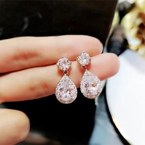 Luxury Silver Women Jewelry Pendant Drop Dangling Earrings 925 White Zircon Stone Gift Wedding White