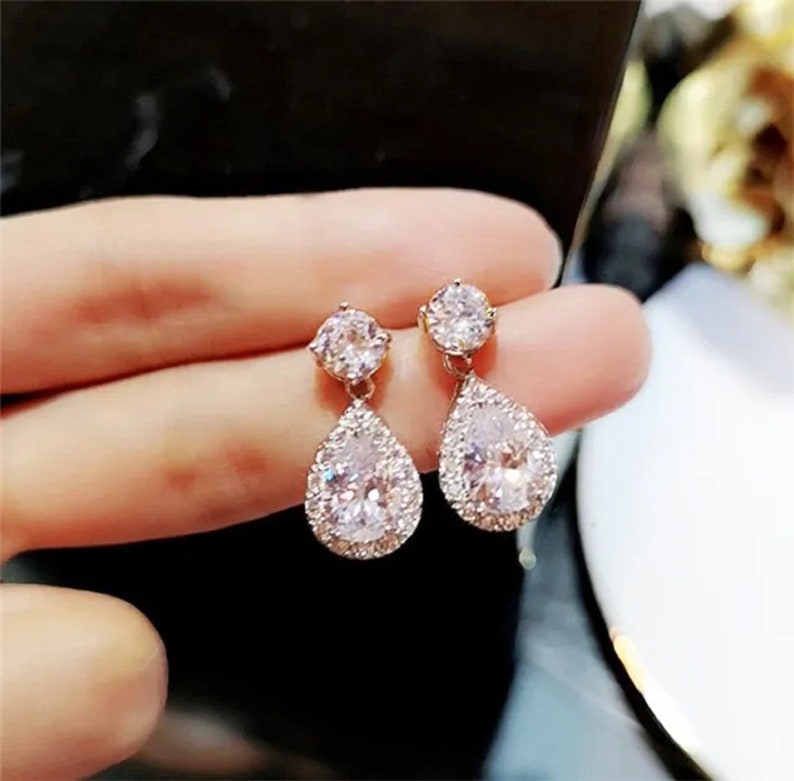 Luxury Silver Women Jewelry Pendant Drop Dangling Earrings 925 White Zircon Stone Gift Wedding White