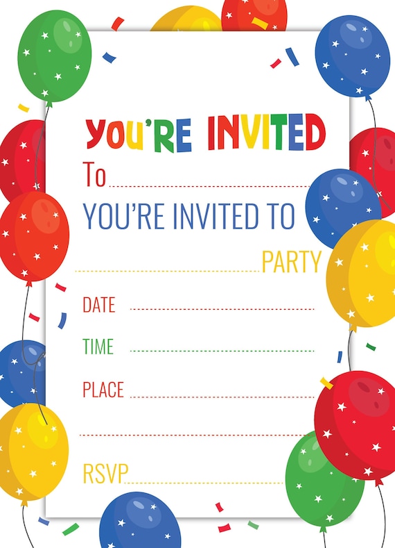 Printed Party Kids Birthday, Rainbow, 20 Invitations and Envelopes