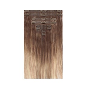 Blonde Hair Extensions Human Hair Seamless Clip-In With Brown Roots