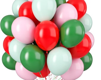 Red, White, Pink and Green Balloons, Christmas Party Balloons, 12Inch Latex for Birthdays by Taver