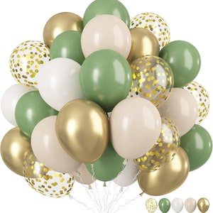 Palloncini in lattice verde salvia e oro - 12 pollici, verdi, bianchi, oro metallizzato e coriandoli dorati per decorazioni di compleanno