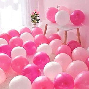 Fuchsia Pink, Light Pink and White Balloons 10/25/50/100 Packs 12" Birthday Party, Decoration, Celebration, Wedding, Events by TAVER