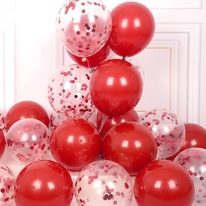 Red Confetti & Red Balloons 12 inch 10/25/50/100 Pack Latex Birthday Party Decoration Wedding Anniversary Celebration Events TAVER