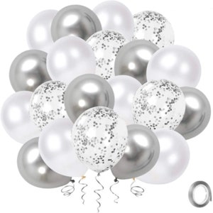 Palloncini coriandoli argento metallizzato e bianco 10/25/50/100 compleanni, feste di TAVER