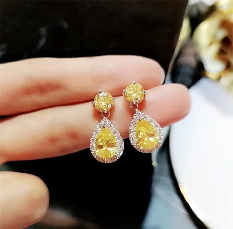 Luxury Silver Women Jewelry Pendant Drop Dangling Earrings 925 White Zircon Stone Gift Wedding Yellow