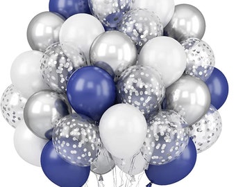 Silver, Blue, White & Confetti Balloons for Birthday Party Wedding, events by Taver