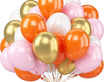 Pink Orange White and Gold Latex Party Balloons Metallic for Birthday Party and events by Taver